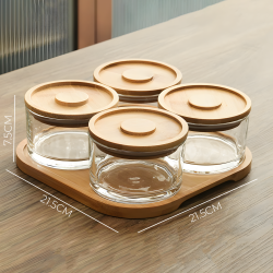 Glass & Wooden Serving Platter 4 pcs